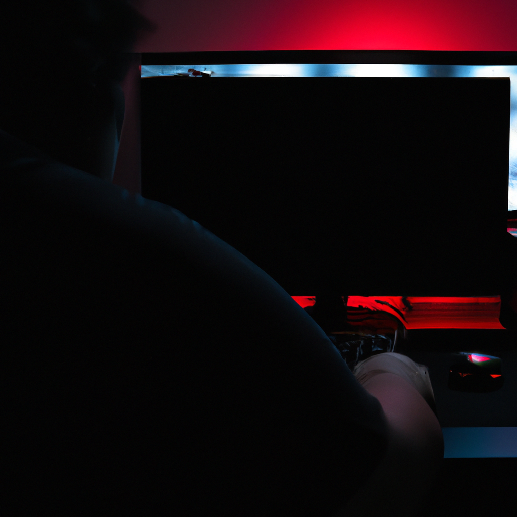 high resolution picture of a gaming computer and person playing game behind this computer